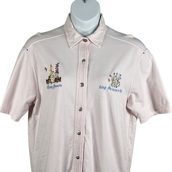 VTG Cotton P.S.I. 2XL Button-Up T-Shirt Embroidered Spring Flowers Easter Bunny - Picture 5 of 16